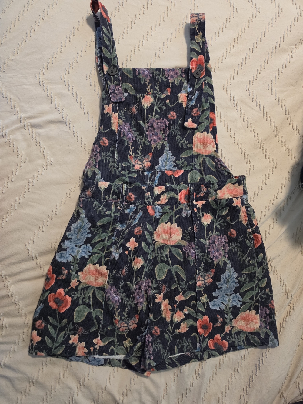 Cider Floral Navy Blue Short Overalls